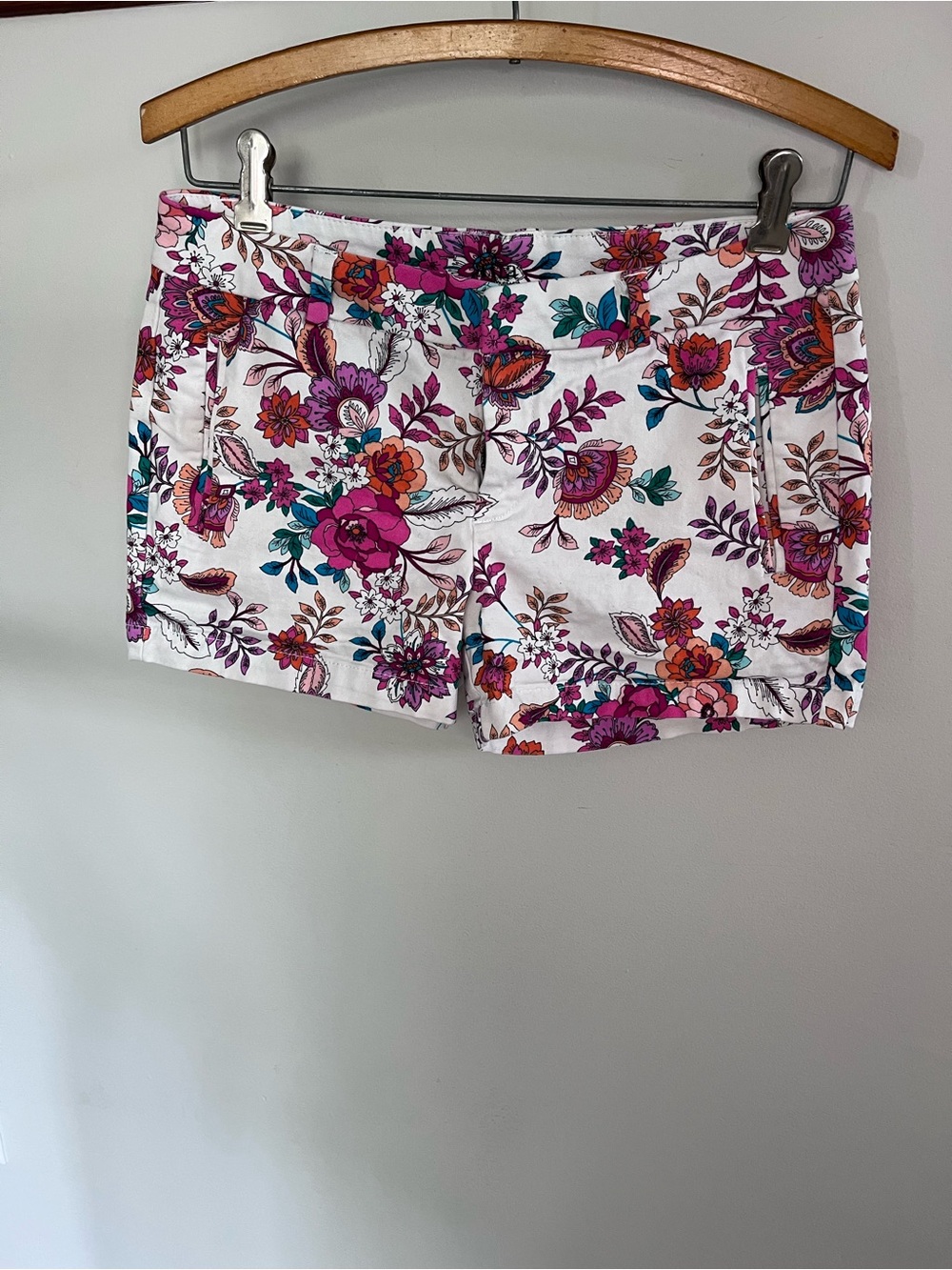 Floral Print Chino Shorts Pink Orange Purple White Size 6